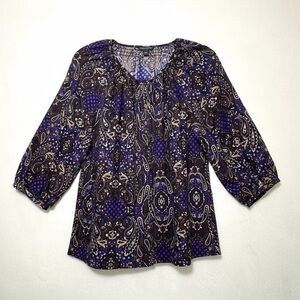 Women’s Banana Republic Purple Paisley Pattern Button Up Long Sleeve Blouse Sz L